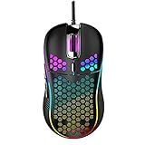 Techsea Honeycomb Wired Gaming Mouse with RGB On/Off Switch, 7200 Adjustable DPI, Ergonomic Lightweight Design & High Precision Sensor for PC/Mac Gamers (Black)