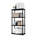 IRIS USA 4-Shelf Light Duty Plastic Storage Shelves, 200lb Capacity, 48" H x 24" W x 12" D, Medium Modular Shelving Unit Storage Organizer for Bathroom, Laundry, Garage & Home, Storage Rack - Black