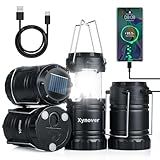 Xynover 4-Pack Solar Camping Lanterns,Rechargeable LED with USB/Solar/AA Battery,Magnetic Base,Hanging Hook,Collapsible, Waterproof for Emergency, Hiking,Hurricane,Campsites,Lanterns for Power Outages