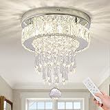 LEONTYNE 9.8" Dimmable Ceiling Light Chandelier,Small Flush Mount Chandelier Crystal Light Fixture for Bedroom Dining Room Closet Hallway (3 Colors Change)