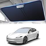 Windshield Sun Shade for Tesla Model 3 & Model Y, 4-Layer Reflective Sunshade Blocks Heat & UV, Sun Shade Windshield Keeps Interior Cooler, Pop-Up Design, Folds Quickly | Custom Fit (57"x36")