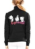 STRETCH IS COMFORT Girl's Gymnastics Warm Up Black Jacket with White Cats Large