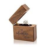 MUUJEE Slim Engagement Proposal Ring Box - Magnetic Walnut Wooden Ring Holder for Hidden Pocket Surprise, Mountain Engraved Outdoor Wedding Ceremony Ring Bearer Box (The Adventure Begins)