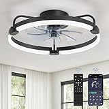 LEDIARY Ceiling Fans with Lights and Remote, 20'' Low Profile Ceiling Fan with Light, 3000-6000K Dimmable Fandelier LED Fan Light, 6 Wind Speeds, Black Modern Flush Mount Ceiling Fan for Bedroom