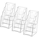 MaxGear Acrylic Brochure Holder, 4 Inch Wide 4 Tier Clear Literature Display Stand Premium Plastic Pamphlet Holder, Multi Pocket Wall Mount or Countertop Organizer for Office or Home, 3 Pack