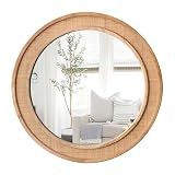 Tunjig 24" Round Rattan Mirror, Circle Wall Mirror, Farmhouse Wooden Vanity Mirror with Handmade Wicker Frame, Decorative Boho Mirror for Nursery Bedroom Living Room Entryway Nature