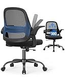 Ergonomic Mesh Office Chair for Home Office, Flip-Up Arms, Breathable Mesh Back & Thick Seat Cushion, Swivel Rolling Computer Desk Chair, BIFMA Certified, Supports 300 lbs (Black Frame/Black Seat)