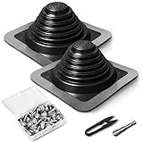 #3 Metal Roof Vents Flashing, Roofing Boots Kit for Houses Fits Pipe Od 1/4" to 5-3/4", Epdm Flexible Roof Jacks for Roofing, Roofing Screws & Hex Socket and Scissors Included - 2 Pcs