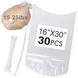 Turkey Shrink bags, Poultry Shrink Bags, 30 Pack (16x30 inches) Clear Shrink Wrap Bags with 30 Zippers, Silicone Straws for Chickens, Rabbits & Turkey