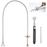 3 Pack Pick-up Tool Set - Extendable Magnetic Pick Up Tools and Flexible Grabber Claw - Retrieving Telescoping Magnet Pickup Tools - Flexible Extra Long Reach Bendable Curve Grabber with 4 Claws