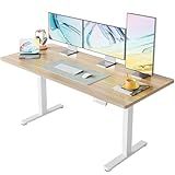 HUANUO 63 x 28 inch Electric Standing Desk Adjustable Height, 4 Memory Height Settings, Sit Stand Up Desk for Home Office & Computer Workstation, Light Walnut