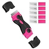DEKEones Razor Blade Scraper, Double Edged Razorblade Scraping Tool with 10 Pcs Razor Blades, Paint Scraper for Glass, Decals, Tint, Stickers, Labels, Caulk, Adhesive(Pink)
