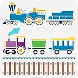 FINGERINSPIRE Train Graphics Stencil 11.8x11.8inch Reusable Train Engines Pattern Drawing Stencil DIY Craft Large Size Train Track Stencil for Painting on Wall, Wood, Furniture, Fabric and Paper
