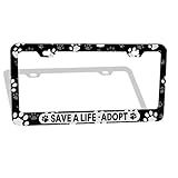 DZGlobal Save A Life Adopt Pet Cat Dog License Plate Frames Paw Prints Design License Plate Covers Aluminum Novelty Car Tag Frame 2 Holes and Screws for Adults