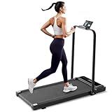 AIDOLY Walking Pad Under Desk Treadmill with Foldable Handle Bar, Portable Compact Electric Walking Treadmills with Remote Control for Home Office, Quiet Fitness Machine, Inky Black