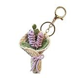 Mshion Handmade Crochet Lavender Flower Keychain, Cute Keychains for Women Girls Novelty Aesthetic Keychains Holiday Gifts