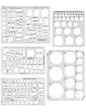 GAUENEEN 5 Pcs Architectural Templates: Circle, House Plan, Interior Design & Furniture Templates, Drafting Tools & Ruler Shapes for Architecture