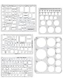 GAUENEEN 5 Pcs Architectural Templates: Circle, House Plan, Interior Design & Furniture Templates, Drafting Tools & Ruler Shapes for Architecture