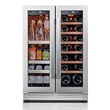 Ca'Lefort 24 Inch Wine and Beverage Refrigerator - 60 Can and 20 Bottle Wine Fridge Dual Zone 36-72°F, 3 LED Beverage Cooler Built in or Freestanding, Perfect for Home/Kitchen(4.10 cu.ft)