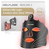 HOLYLOOK FDA Cleared Red Light Therapy Mask for Face, 850nm Near Infrared, 252 LEDs, Wireless Rechargeable LED Face Mask for Reduce Acne & Anti-Aging, Skincare Gifts - Black