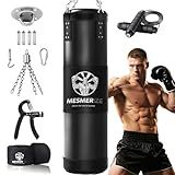 Mesmerize Punching Bag for Adults, 4ft Heavy Boxing Bag Set with 197 Inch Boxing Hand Wraps for MMA Karate Kickboxing Home Gym Martial Art - Unfilled