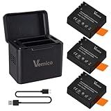 Action Camera Battery Charger 3-Pack 1350mAh PG1050 Battery LED Dual-Charger Box USB-C Cable for AKASO EK7000,Brave 4,EK7000 pro,SJCAM SJ4000,Wolfang,Dragon Touch,Apexcam Sport Cameras