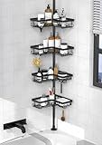 KEGII Corner Shower Caddy Tension Pole - Shower Tension Rod Organizer, Floor to Ceiling Shower Caddy 25-114.2 inch, Towel Rack Corner Waterproof, Black