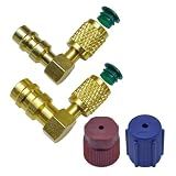 UHANBUT R12 to R134 A/C Refrigerant Retrofit Fitting, High/Low AC Fitting Port Retrofit Conversion Adapter, 90° Quick Coupler Valve A/C Retrofit with Dust Cap, R12 to R134A Conversion Kit