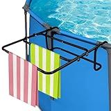 Lanathel Above Ground Poolside Pool Towel Rack Outdoor Metal, Outdoor Pool Side Hanging Towel Holder Drying Rack No Drill, Above Ground Pool Accessories, Fits 2.75" or Less Top Rail (Black)