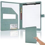 Professional Padfolio with Clipboard, Faux Leather Portfolio Folder Binder, Legal Pad Holder for A4 Letter Size Notepad, Resume, Writing, Ideal Organizer for Business Office Conference (Gray Green)