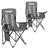 Nazhura 2 Pack Outdoor Camping Chairs Folding/Foldable/Portable with Cooler Pouch, Mesh Backrest and Cup Holder Pocket (Grey, Metal, 2 Pack)