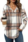 Bofell Long Sleeve Shirts for Womens Tops Fall Outfits Teacher 2026 Trendy Ladies Sweaters Tunics Halloween Sweatshirt Comfort Hoodies for Anxiety Brown Plaid XL