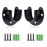 Rise age Stainless Steel Closet Rod Bracket, 1-1/4 Inch Diameter Closet Rod Holder 2 Pcs, Heavy Duty Curtain Rod Holder, Black Closet Rod Support with Screws