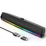 Computer Speakers for Desktop,PC Speakers Gaming Sound bar with Colorful Light,USB Speaker with Bluetooth for PCs Monitor Laptop Tablets,Wired Bluetooth Speaker for Phones(Type-C Adapter Included)