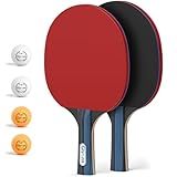 Glymnis Ping Pong Paddles Set of 2 with 4 Balls, Table Tennis Paddle Set with Storage Case, Portable Ping Pong Rackets for Indoor Outdoor Games