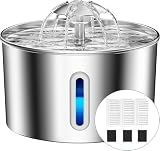 Cat Water Fountain Stainless Steel - 74oz/2.2L Automatic Large Pet Watering Bowl Dispenser for Indoor Dogs - Drinking Fountains with 3 Filter, Gifts for Cats and Kitty - Dog Waterer Bowls No Spill