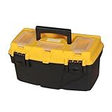 Torin ATRJH-3015T-1 15.5" Plastic Storage Tool Box with Removable Tray: Small Toolbox Organizer With Screw Box, Black/Yellow