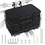 Bike Basket, Foldable Bicycle Basket with Removable Liner Bag, Large Quick Release Design Metal Bike Basket Front for Carrying Dogs, Pets, Fruit, Groceries, Ebike Bicycle Accessories