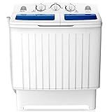 COSTWAY Portable Washing Machine, Twin Tub 20 Lbs Capacity, Compact Laundry Washer(12 Lbs) and Spinner(8 Lbs), Durable Design, Timer Control, Perfect for RV, Apartments and Dorms, Blue+White