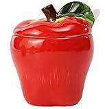 Hand-painted Ceramic Fruit Shape Sugar Bowl Spice Jar Seasoning Pot with Lid Spoon (Apple)