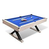 7 FT Billiard Tables, Pool Table with 2 Cue Sticks, Billiard Balls, Cues, Cleaning Brush, X-Legs