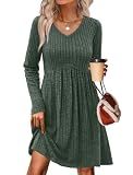 OFEEFAN Fall Dresses for Women Fashion Clothing Cowboy Chic Wedding Guest Dresses Long Sleeve Dress Empire Waist Maternity Dress Winter Christmas Green M