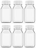 Axe Sickle 6 Pcs 4 Ounce Juice Bottles Plastic Milk Bottles Bulk Beverage Containers with Tamper Evident Caps Lids White for Milk, Juice, Drinks and Other Beverage Containers