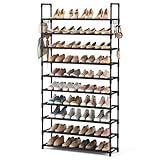 VTRIN 10 Tier Shoe Rack Tall Large Capacity 50 Pair Wide Shoe Organizer with Two Hooks Sturdy Metal Shoe Shelf for Entryway, Closet, Bedroom
