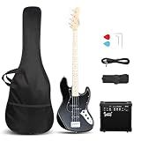 GLARRY Bass Guitar Full Size 4 String Exquisite Stylish Bass with Guitar Bag Power Line and Wrench Tool (Blue, With AMP)