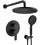 Iriber Shower System Wall Mounted Shower Faucet Mixer Set with Luxury High Pressure Shower head and 3-Setting Handheld, Bathroom Shower Trim Kit Contain Pressure Balance Valve, Matte black
