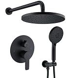 Iriber Matte Black Shower Head with Handheld,Rain Shower System Faucet Set
