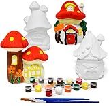 Gift Boutique Set of 4 Paint Your Own Mini Fairy Garden House Gnome Statue Kit Mushroom Houses for Kids Home Yard Decor Summer Spring Art & Crafts Painting Project