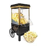 Nostalgia Vintage Hot-Air Popcorn Maker Machine - Makes Up to 12 Cups - Oil-Free - Healthier Popcorn - Classic Stand-Up Cart With Wheels - Includes Kernel Measuring Cup - Black