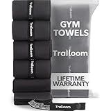 Trailoom Microfiber Workout Towels - Quick Dry, Highly Absorbing, Odor-Free, for Men & Women - Gym Sweat Sports Towel for Hot Yoga, Tennis, Running, Exercise, Working Out, Camping, Set of 5 Black